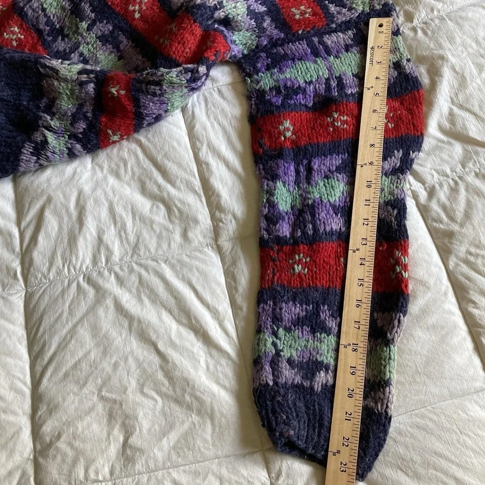 Vtg 100% Wool Ecuadorian Chunky HandKnit Sweater Mens L Fair Isle Rustic Cabin